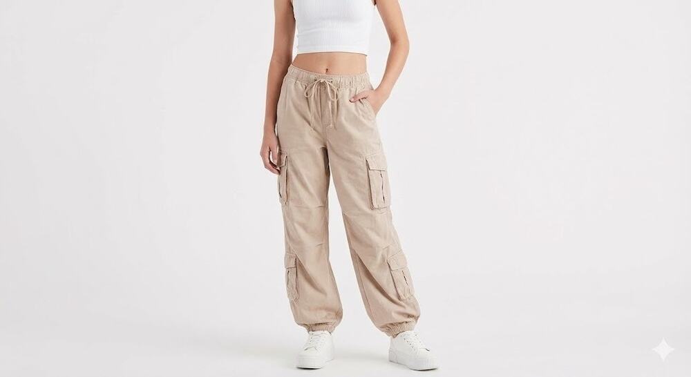 Cargo Pants XS SZ 0-1 Juniors Y2K 12x28 Parachute Baggy Khaki Aeropostale